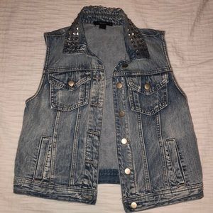 Denim Jean Vest w/ Pyramid Stud Collar